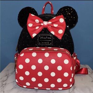Disney Parks Loungefly Classic Minnie Mouse Sequin Polka Dot Mini Backpack